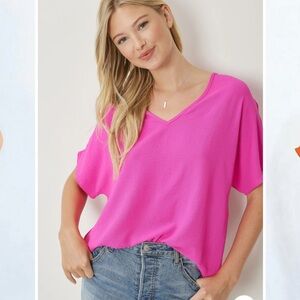 Solid V-Neck Basic Top by Entro